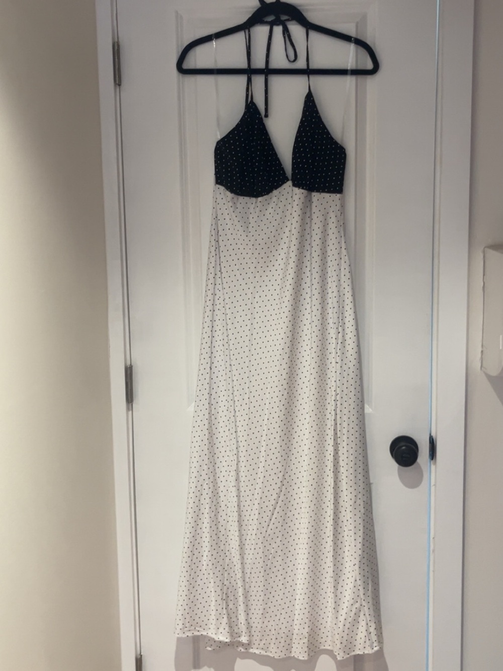 Polka Dot Black & White Halter Maxi Dress